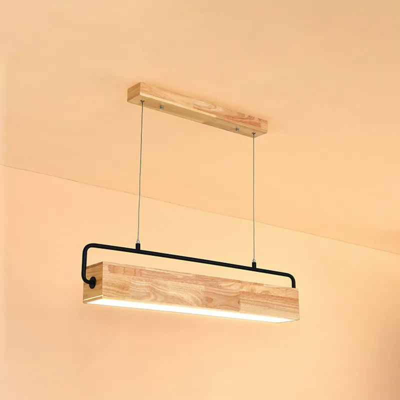 Nordic Wood Pendant Lights LED Modern Pendant Lamps for Dining Living Room Kitchen Office Shop Bar Cafe Long Strip Hanging Lamp