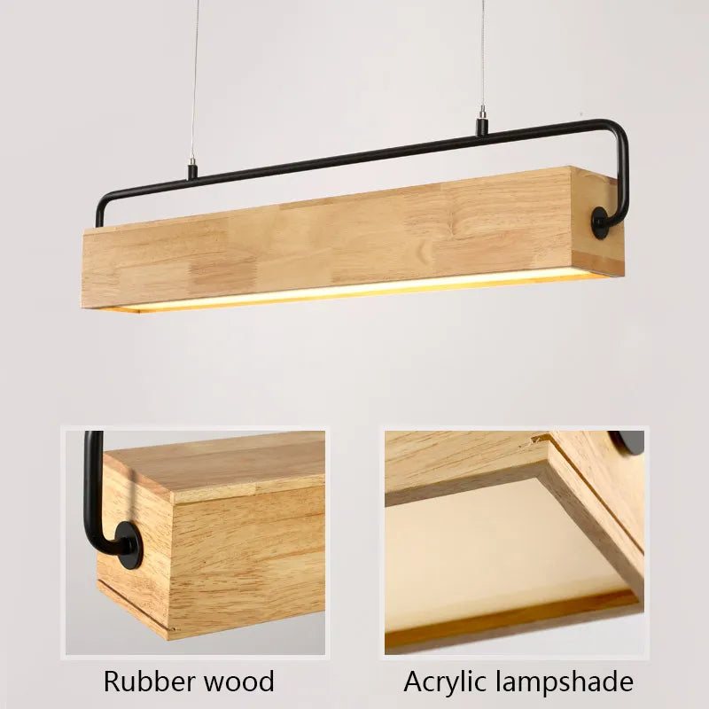 Nordic Wood Pendant Lights LED Modern Pendant Lamps for Dining Living Room Kitchen Office Shop Bar Cafe Long Strip Hanging Lamp