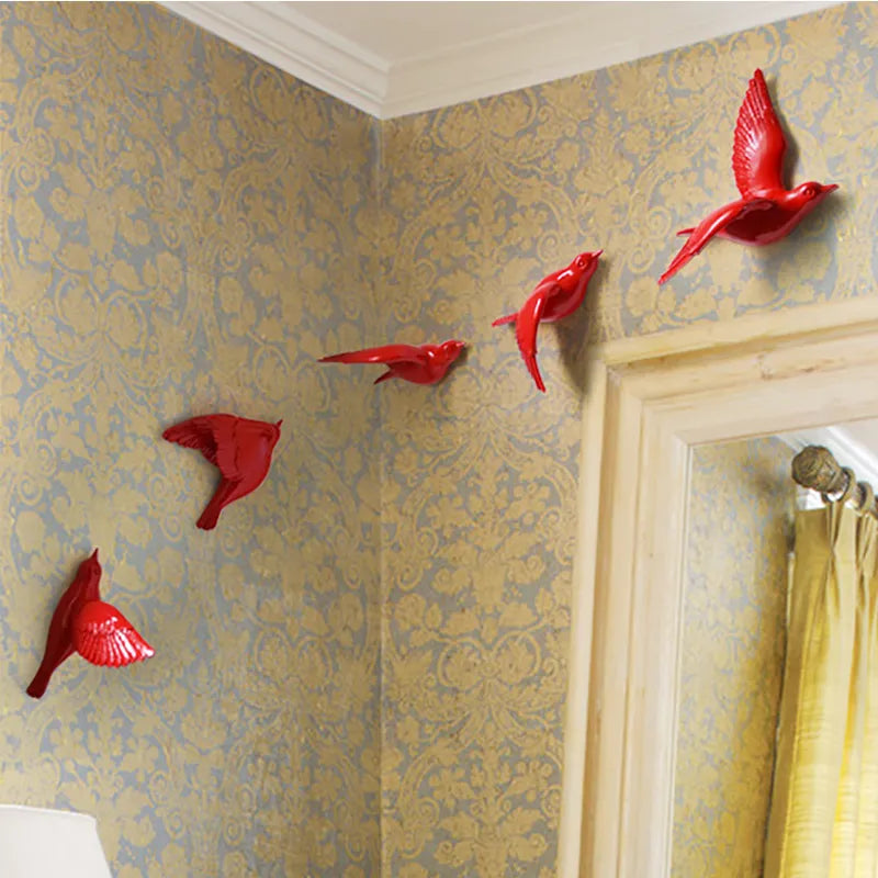 Wall Decor 3d Sticker Resin Birds Figurines Creative Living Room Animal  Murals Background Decorative Home Ornaments