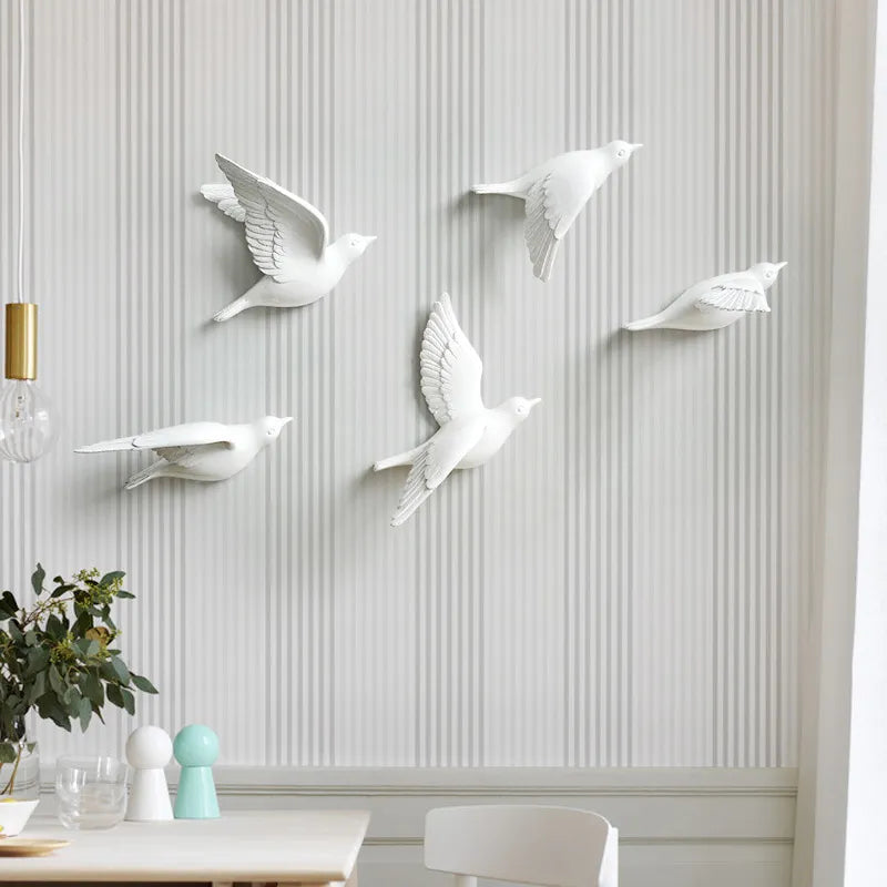 Wall Decor 3d Sticker Resin Birds Figurines Creative Living Room Animal  Murals Background Decorative Home Ornaments