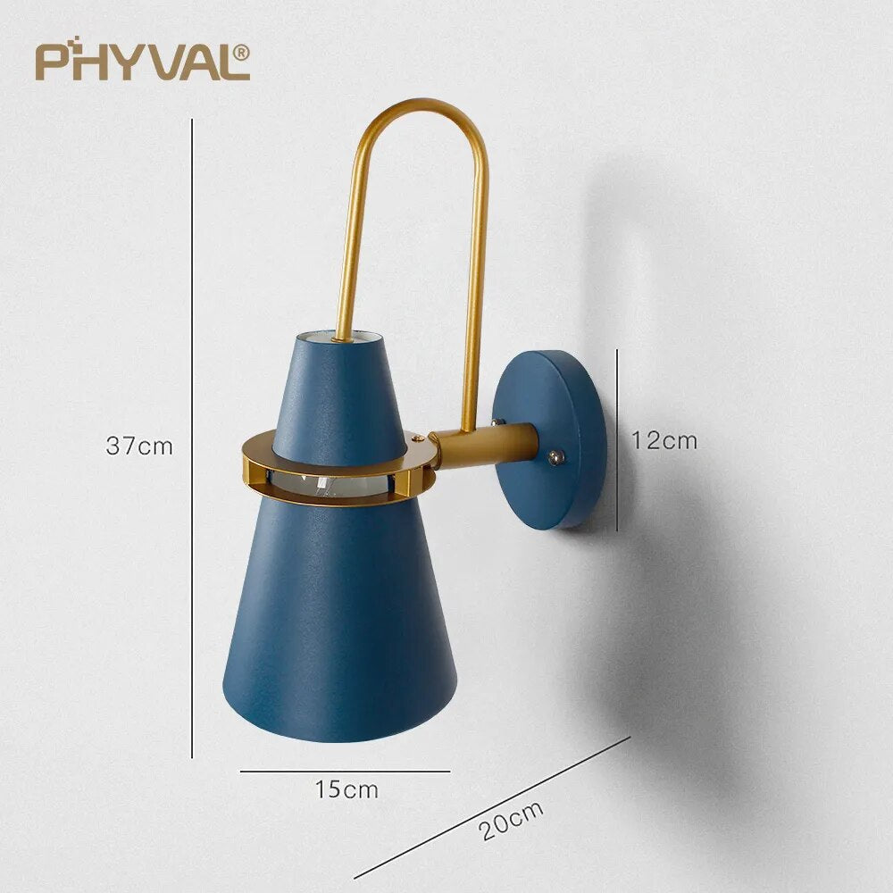 Iron art wall light bedside wall lamp LED indoor corridor sconce modern wall light for bedroom Nordic macaroon steering head E27