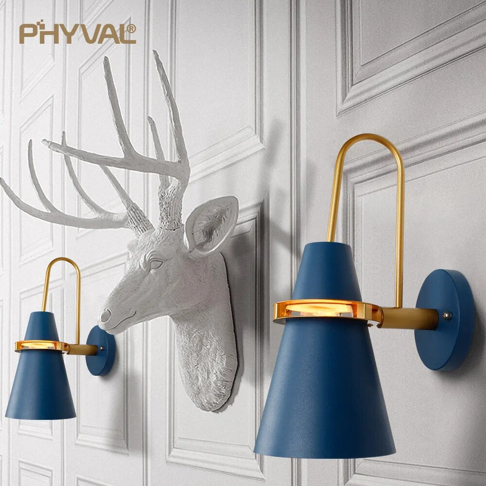 Iron art wall light bedside wall lamp LED indoor corridor sconce modern wall light for bedroom Nordic macaroon steering head E27