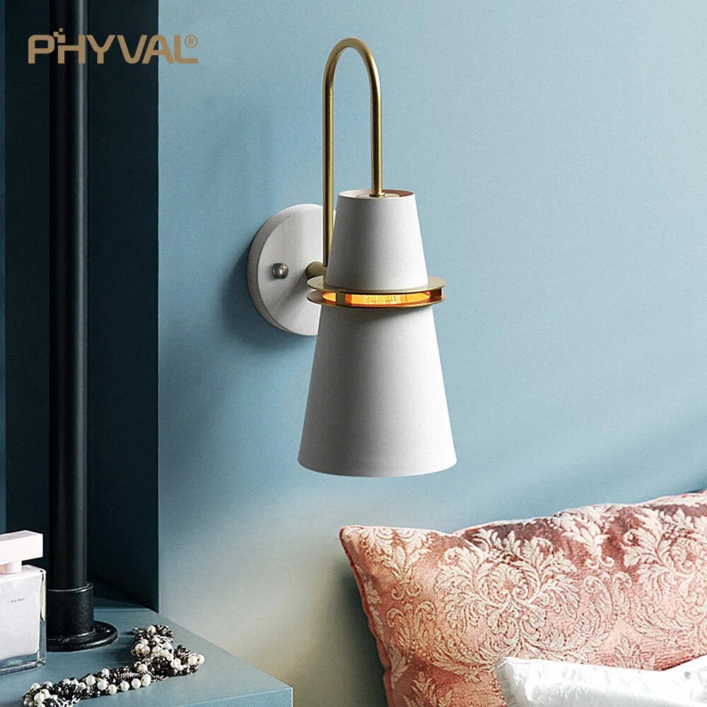 Iron art wall light bedside wall lamp LED indoor corridor sconce modern wall light for bedroom Nordic macaroon steering head E27