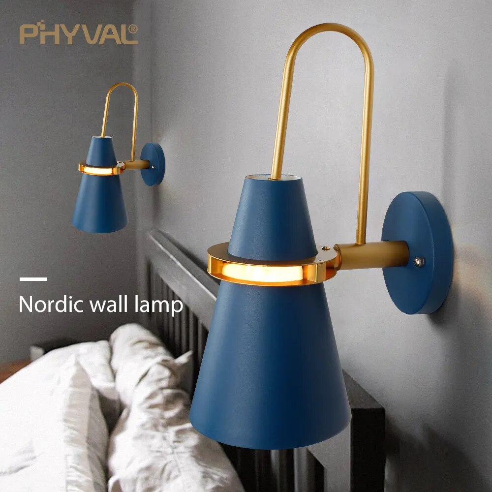 Iron art wall light bedside wall lamp LED indoor corridor sconce modern wall light for bedroom Nordic macaroon steering head E27