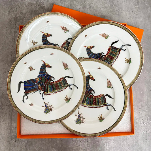 Luxury Horse Round  Dinner Plates Matte Ceramic Flat Steak Trays Beef Spaghetti Dishware Tableware Dessert Salad Kitchen Tablewe