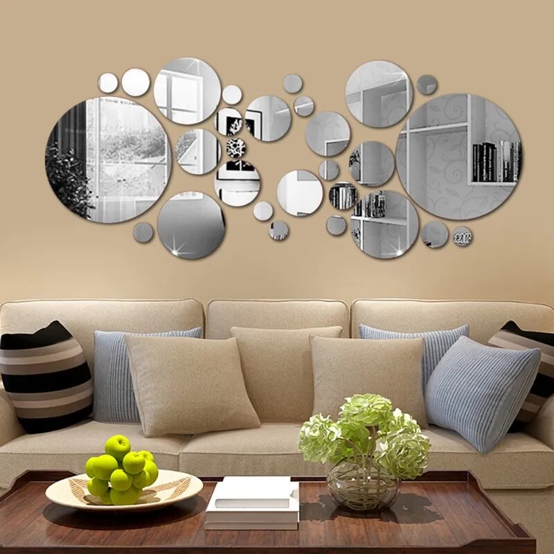 26/24pcs 3D Mirror Wall Sticker Round Mirror