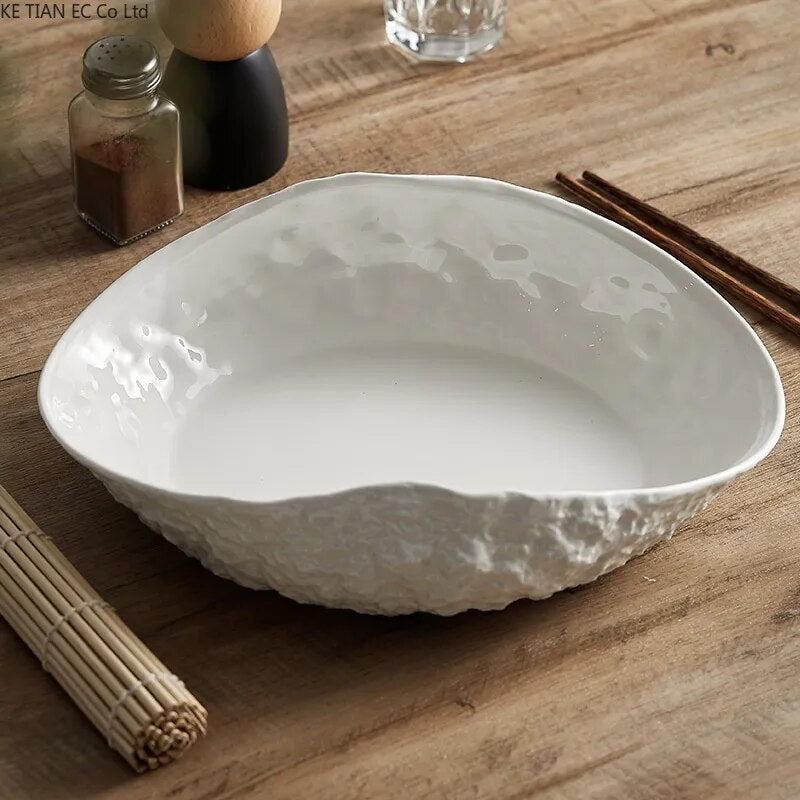 White rock pattern shell plate Household ceramic dish plate Light luxury steamed fish soup plate Hotel restaurant tableware