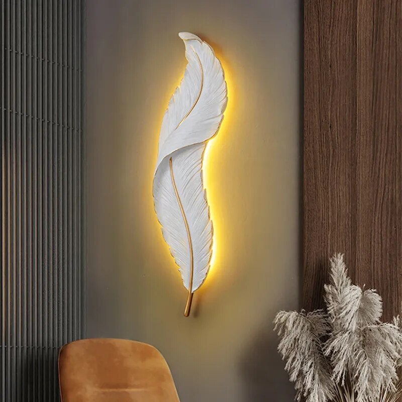 Nordic white wall light Decorative Luxury feather lamp Bedroom LED designer resin lights Bedside Simple minimalistic wall light