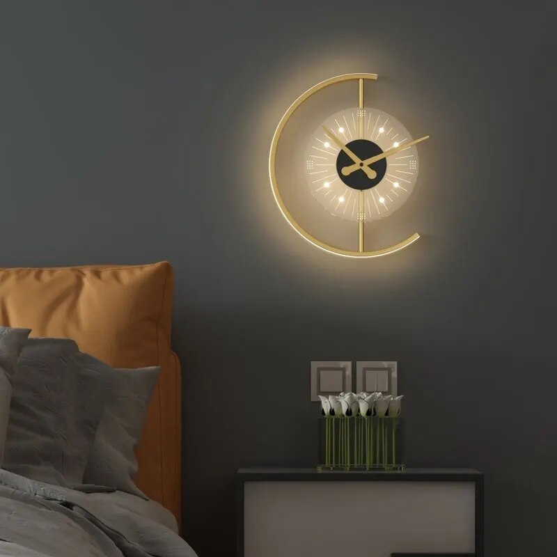 Nordic LED Wall Lamps Quiet  Art Clock Design Wall Sconce Creative Aisle Bedroom Living Room Background Wall Decor Wall Light