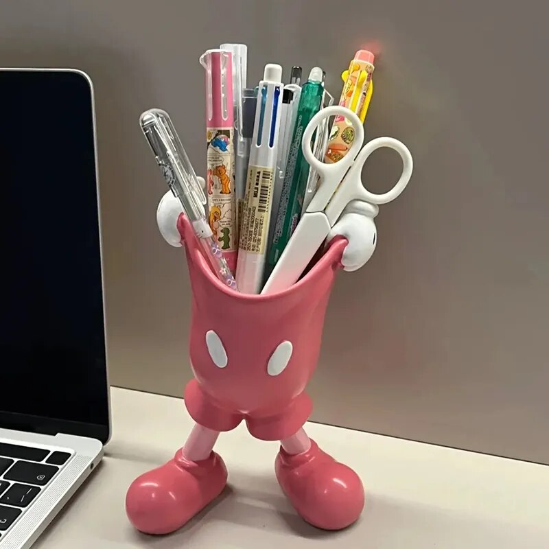 Disney Mickey Pen Container Funny Anime Figures Makeup Brush Holder Pencil Stationery Desktop Decoration Student Kids Women Gift