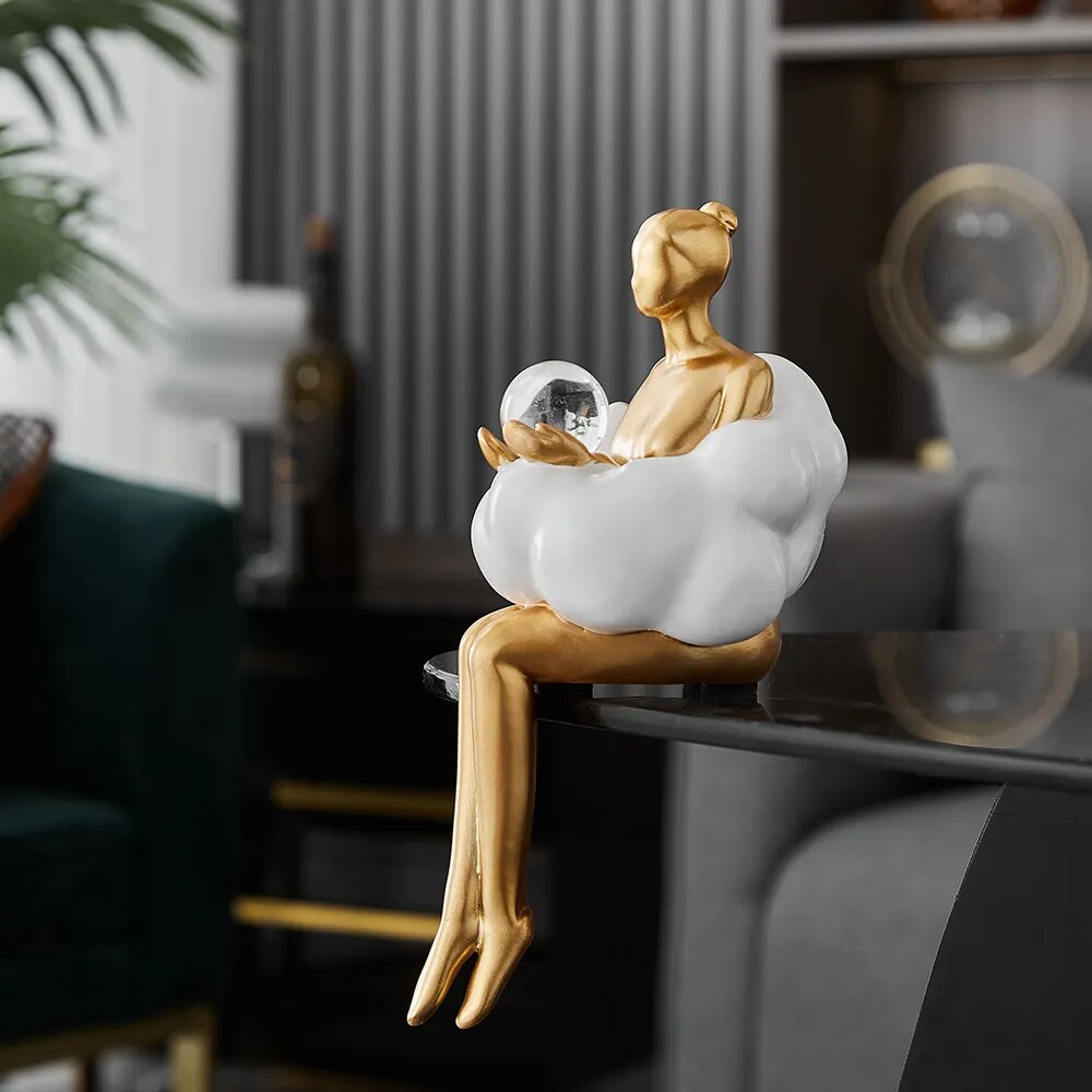 Cloud Girl Sculpture Abstract Art Figure Statue Modern Table Decoration