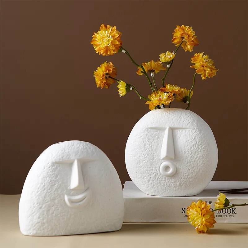 Ins Style Creative Abstract Facial Ceramic Vase Modern Minimalist Home Porch Living Room Homestay Flower Arrangement Decoration