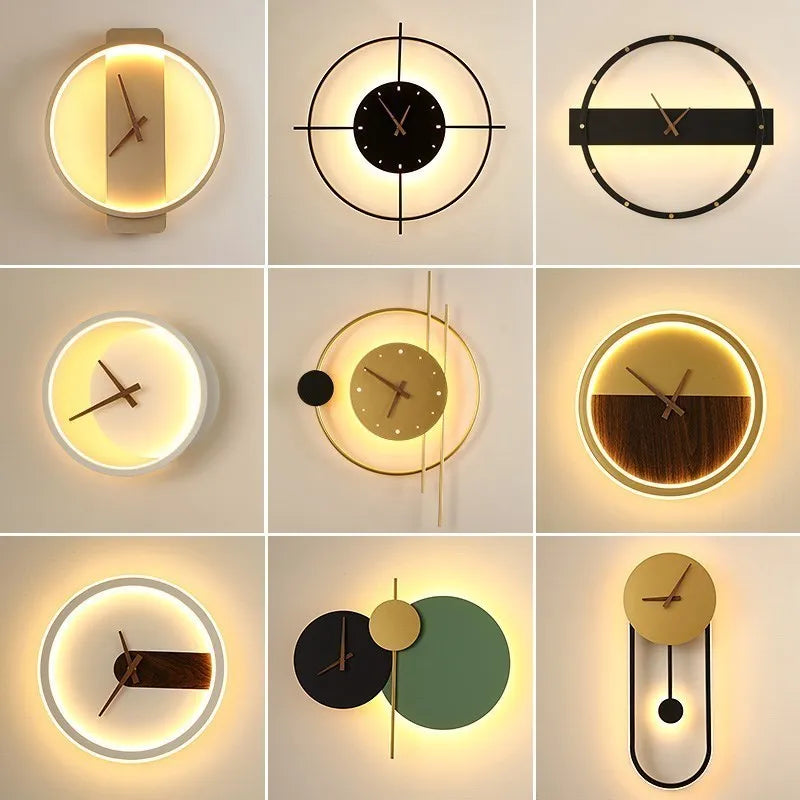 Nordic LED Wall Lamps Quiet  Art Clock Design Wall Sconce Creative Aisle Bedroom Living Room Background Wall Decor Wall Light