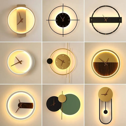 Nordic LED Wall Lamps Quiet  Art Clock Design Wall Sconce Creative Aisle Bedroom Living Room Background Wall Decor Wall Light