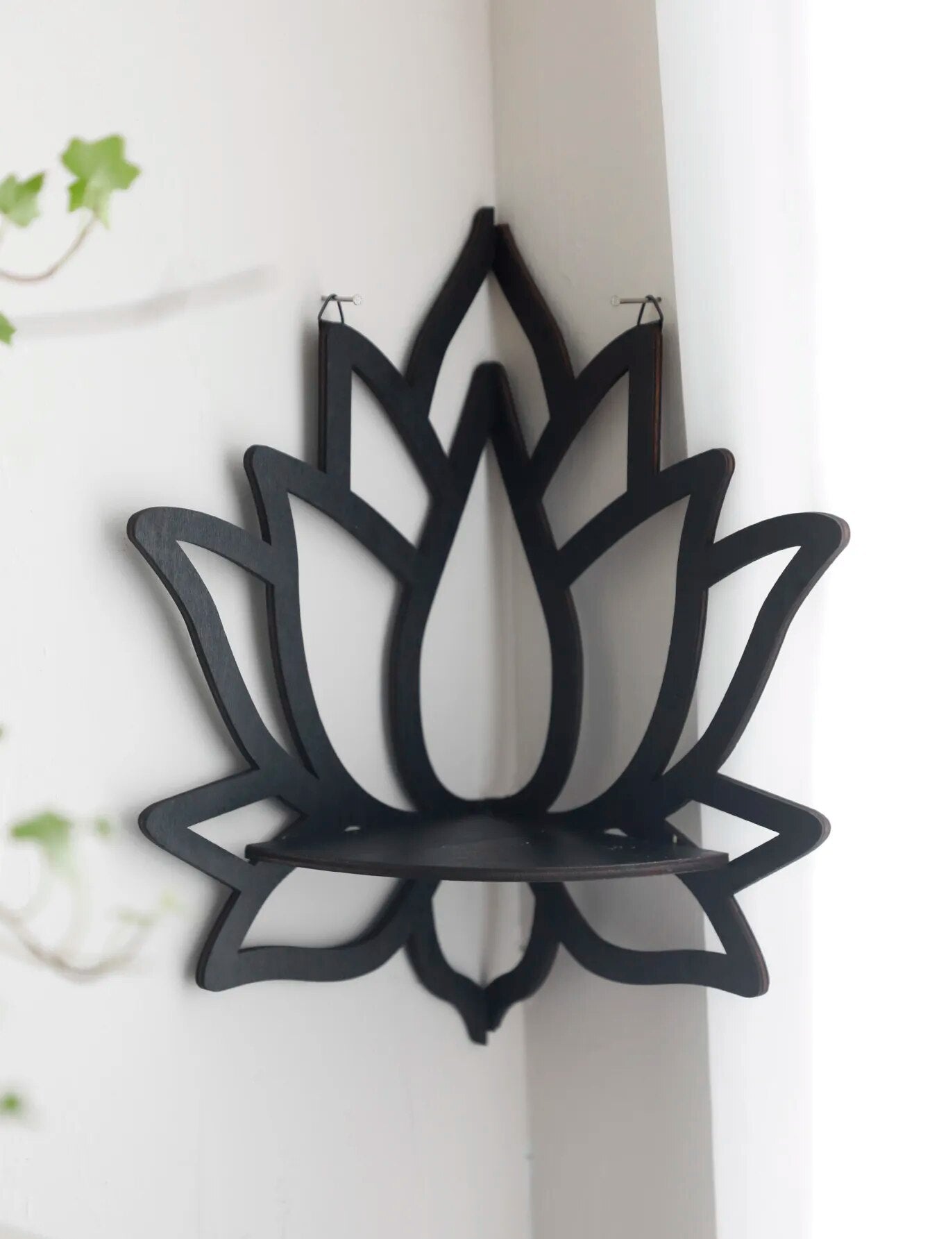 Lotus Crystal Corner Shelf Crystal Shelf Display Black Wooden Wall Shelves Essential Oil Shelf Witchy Decor Aesthetic Spiritual