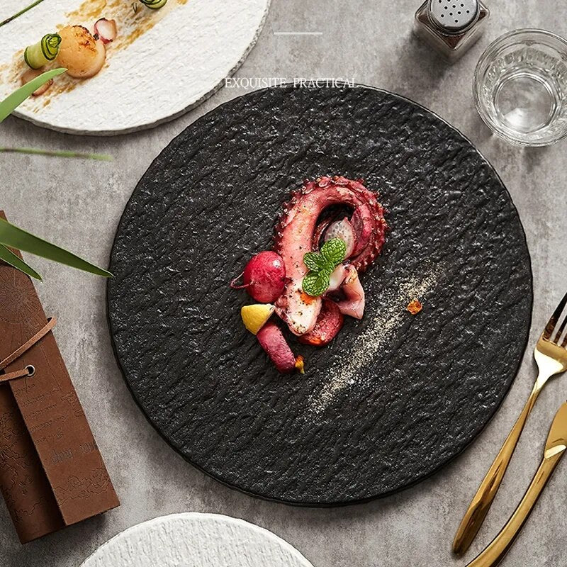 Main Dish Tableware Rock Plate Light Luxury Japanese Plate Home Western Food Display Tray Table Decoration Round Steak Plate