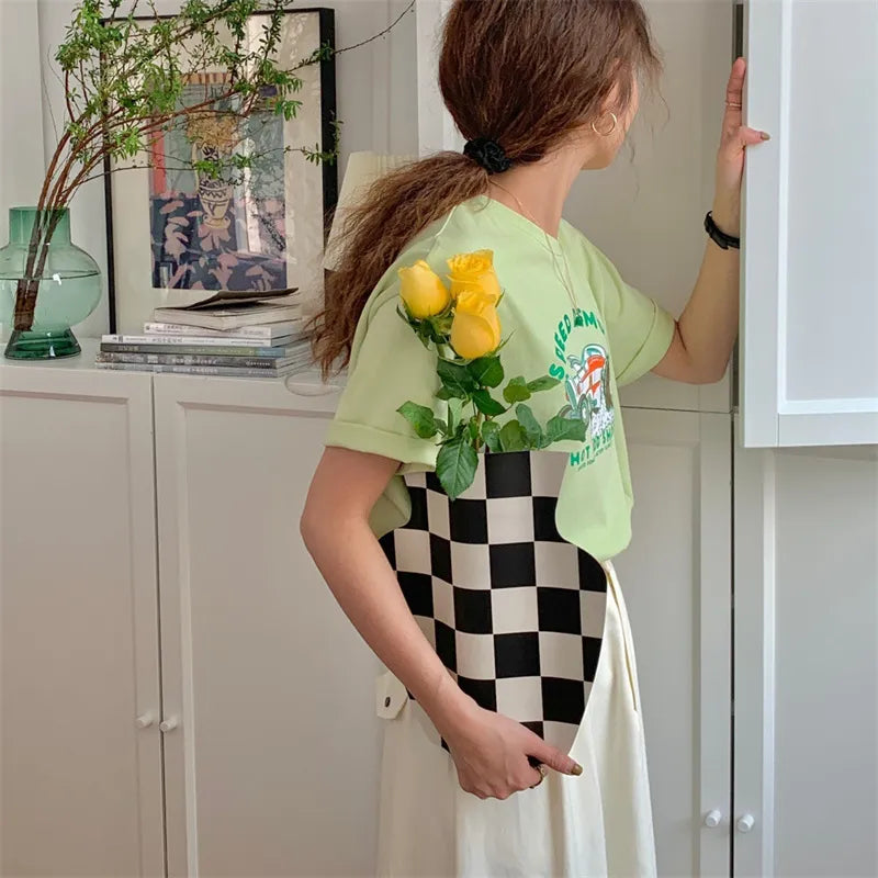 Decorative Irregular Checkerboard Vase Living Room Desktop Flower Pot Nordic Ornaments Flowers Organizer for Dining Room Kitchen