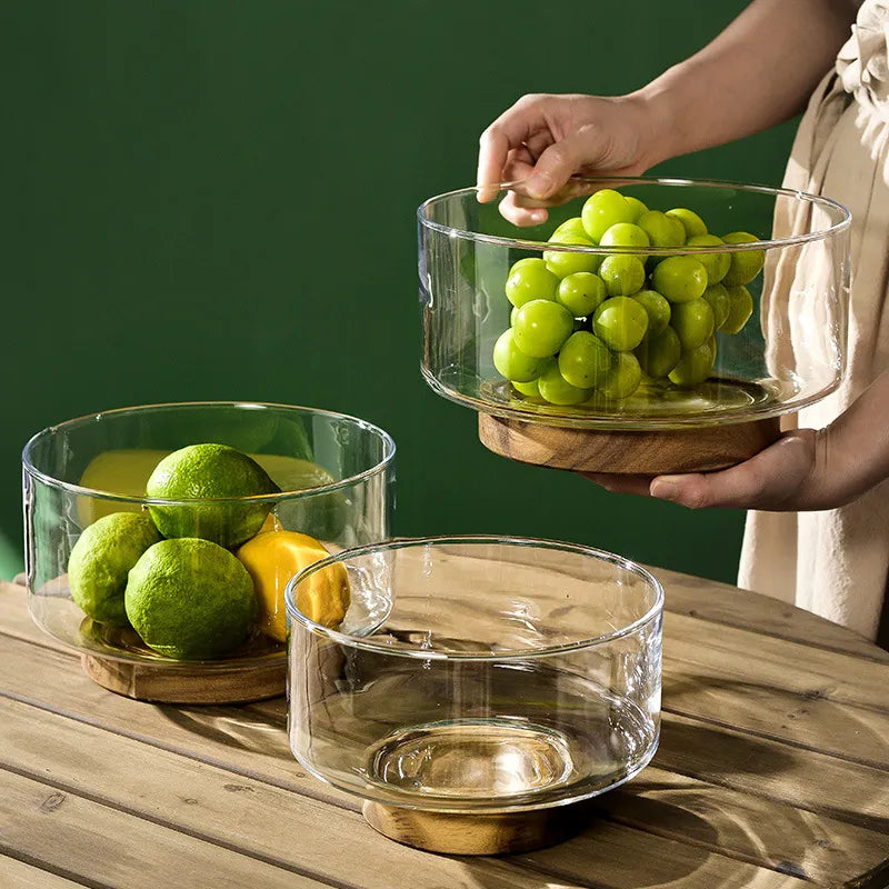 Glass Fruit Plate Wholesale Household Simple Fashion Wooden Snacks Nuts Light Luxury New Year