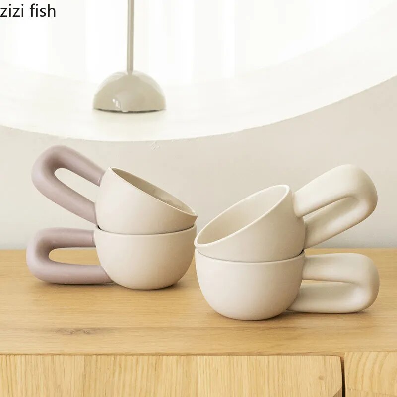 Simple Ceramic Mug Creative Big Handle Coffee Mug Office Afternoon Tea Milk Cup Juice Cup Water Cup Tea Cups Household Products