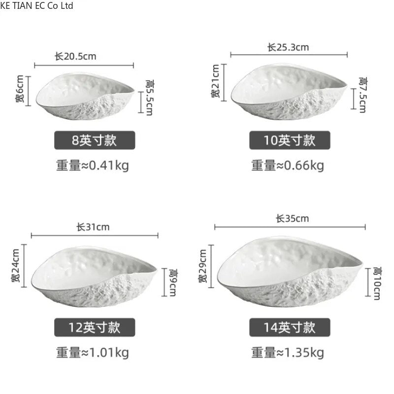 White rock pattern shell plate Household ceramic dish plate Light luxury steamed fish soup plate Hotel restaurant tableware