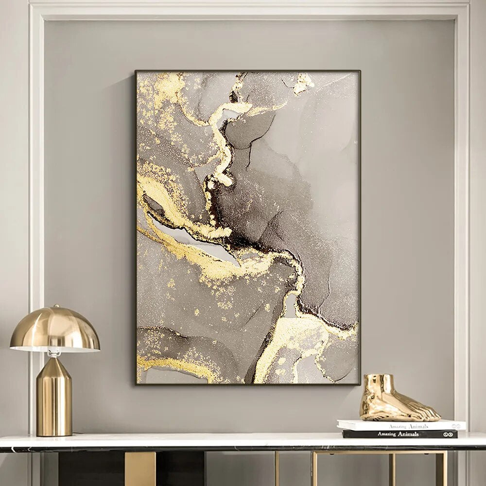 Marble Beige Gold Abstract Wall Art Posters Luxury Canvas Painting Prints Pictures Modern Living Room Interior Home Decoration