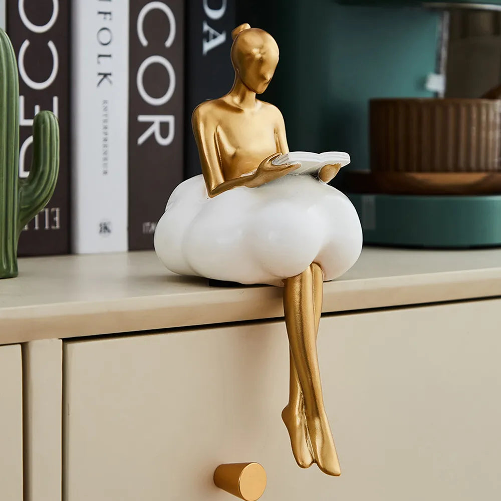 Cloud Girl Sculpture Abstract Art Figure Statue Modern Table Decoration