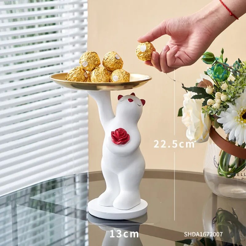 Cute Bear Tray Creative Statue Storage Tray Nordic Home Living Room Fruit Plate Decoration Luxury Porch Key Storage Decoration