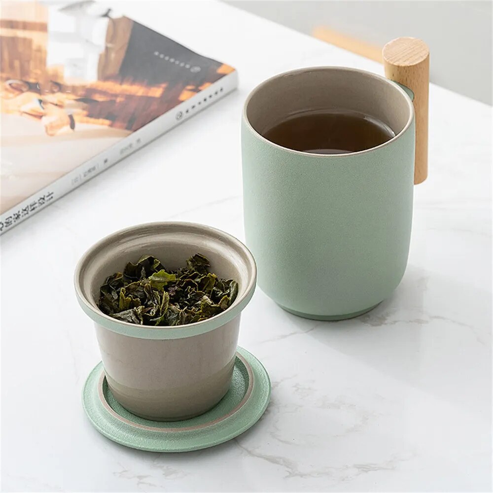 350ML Ceramic Teacup with Lid and Filter Tea Separation Cup