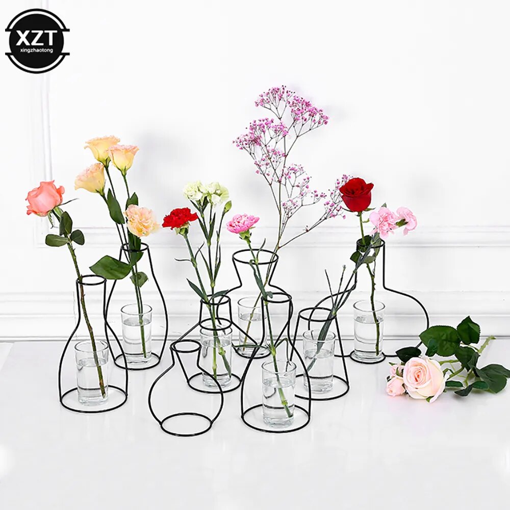 Retro Iron Wire Vase Dry Fresh Flower Arrangement Iron Crafts Nordic Style Home Metal Holder Creative Ornaments Without Bottle