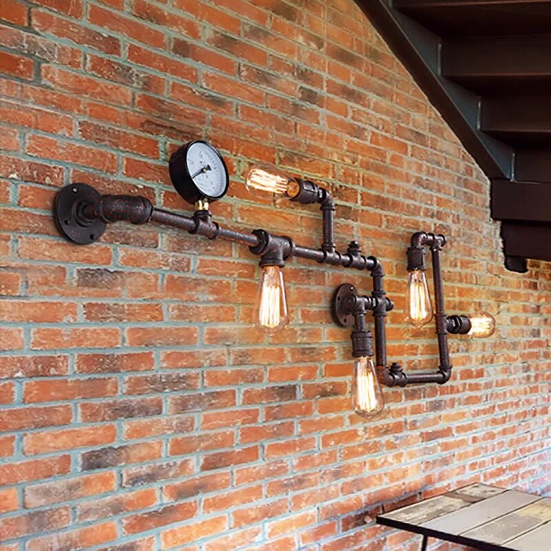 American Retro LOFT Industrial Wall Lamp Iron Art Decor Water Pipe Gear