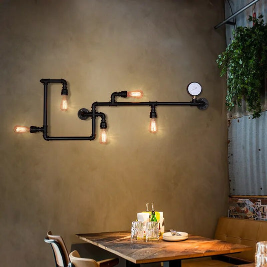 American Retro LOFT Industrial Wall Lamp Iron Art Decor Water Pipe Gear