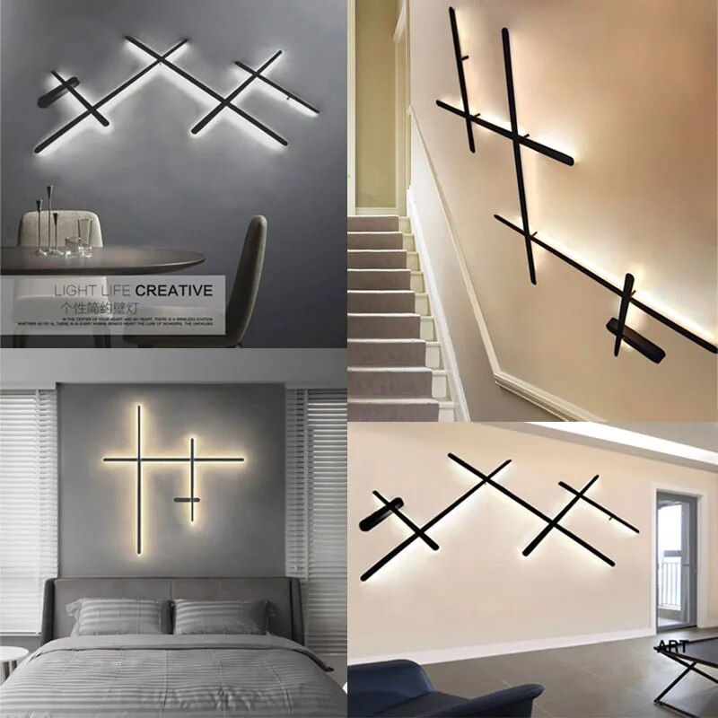 LED Backlight Wall Lamp for Background Wall Sconce Bedroom Living Room Stairs Art Deco Long Strip Design Sconce Indoor Lighting