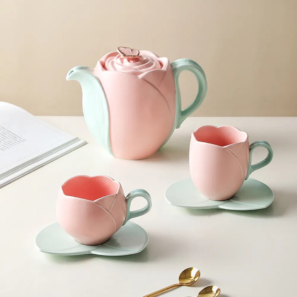 Tulip Luxury Ceramic Coffee Cup Saucer Set with Hand and Dish Milk Tea Cappuccino Tableware 280ml/320ml Birthday Couples Gifts