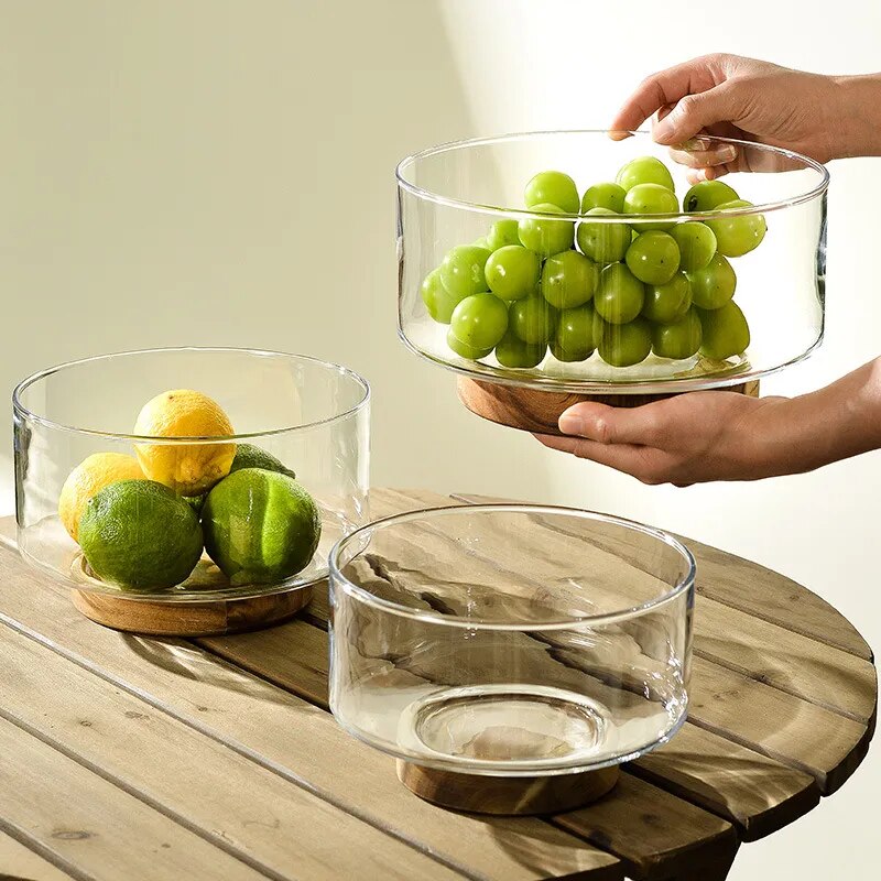 Glass Fruit Plate Wholesale Household Simple Fashion Wooden Snacks Nuts Light Luxury New Year