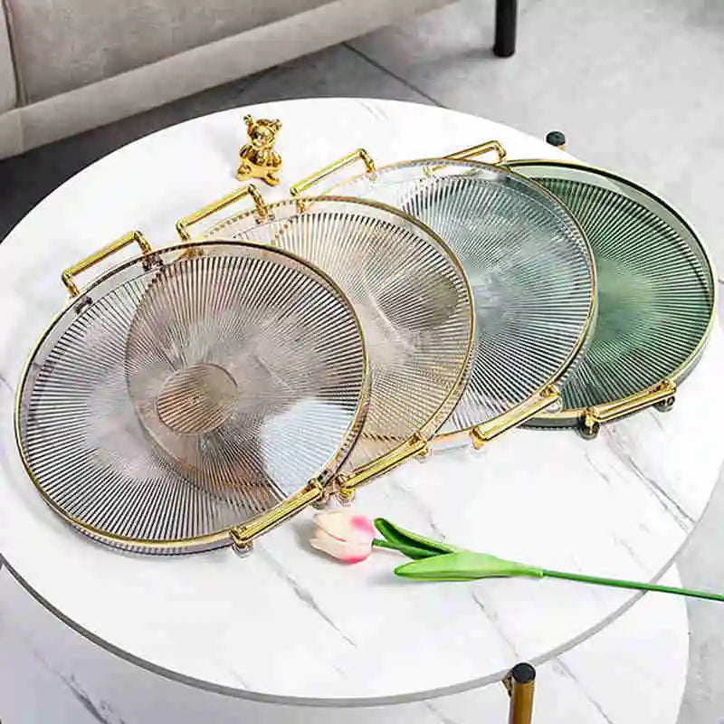 Luxury Storage Tray With Golden Handle Household Tea Dessert Fruit Storage Tray Living Room Kitchen Storage Plate Dinner Plate