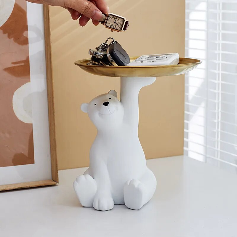 Cute Bear Tray Creative Statue Storage Tray Nordic Home Living Room Fruit Plate Decoration Luxury Porch Key Storage Decoration