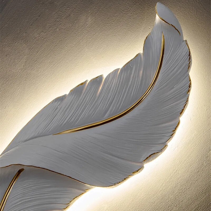 Nordic white wall light Decorative Luxury feather lamp Bedroom LED designer resin lights Bedside Simple minimalistic wall light