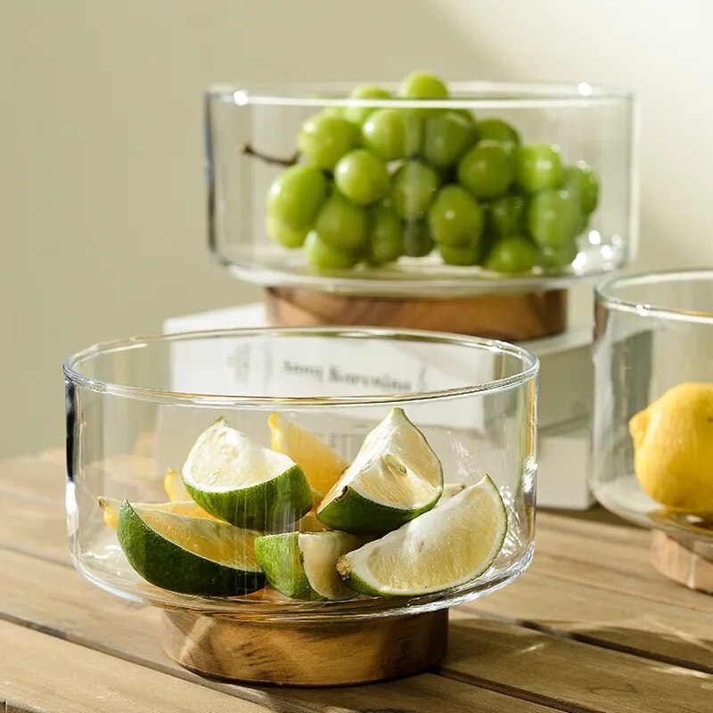 Glass Fruit Plate Wholesale Household Simple Fashion Wooden Snacks Nuts Light Luxury New Year