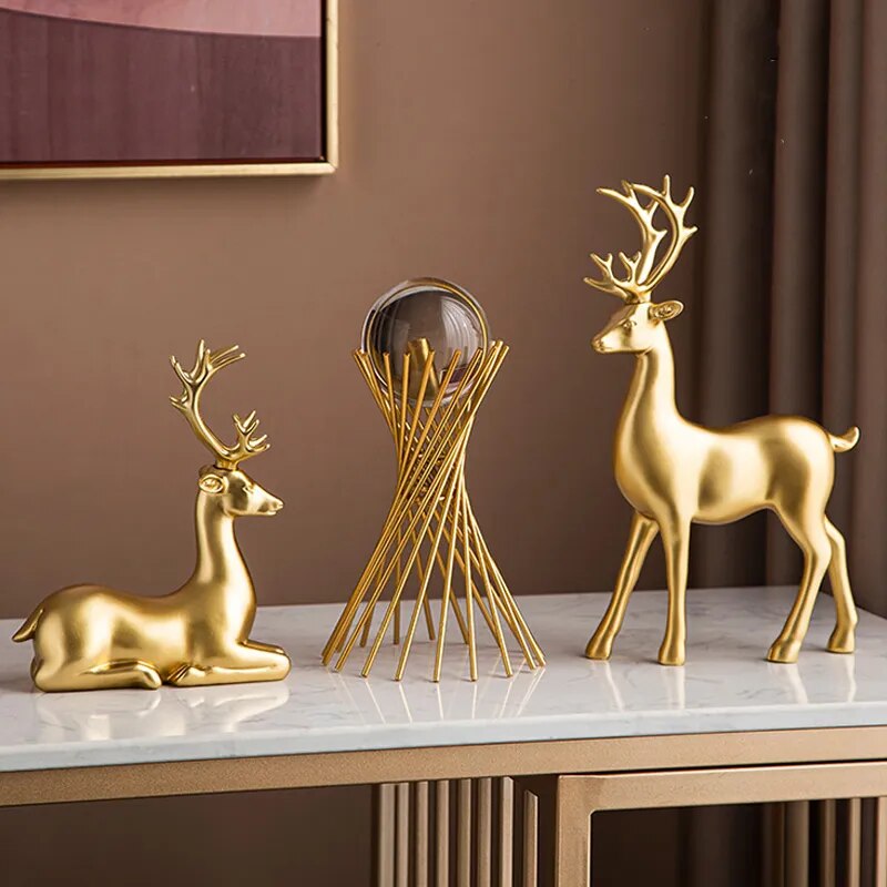 Decorative Figurines Luxury Home Decoration Accessories Animal Figurines Golden Ornaments Abstract Art Modern Living Room Decor