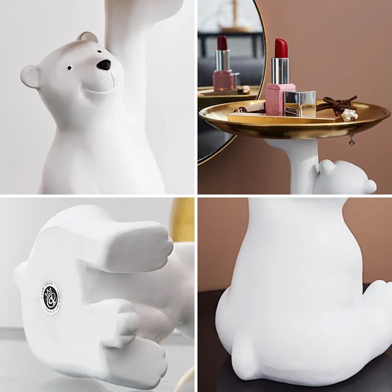 Cute Bear Tray Creative Statue Storage Tray Nordic Home Living Room Fruit Plate Decoration Luxury Porch Key Storage Decoration