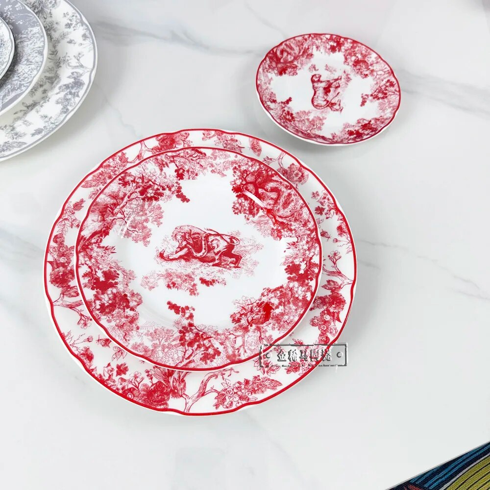 Retro Design Luxury Bone China Dishes And Plates Porcelain Cake Dish Pastry Fruit Tray Ceramic Tableware Steak Dinner Plates