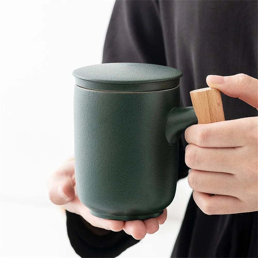 350ML Ceramic Teacup with Lid and Filter Tea Separation Cup