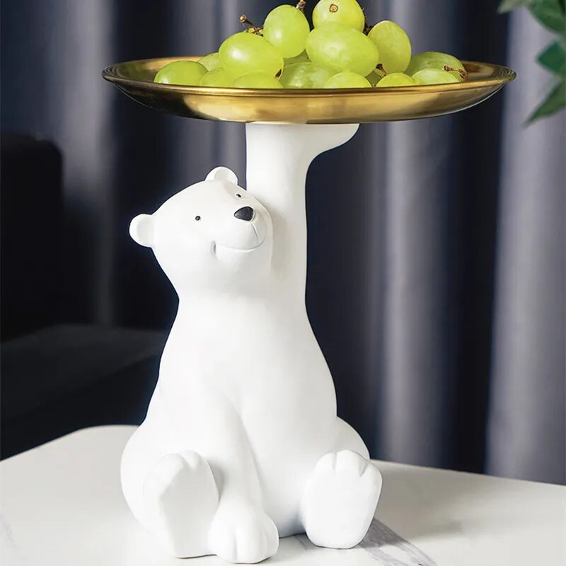 Cute Bear Tray Creative Statue Storage Tray Nordic Home Living Room Fruit Plate Decoration Luxury Porch Key Storage Decoration