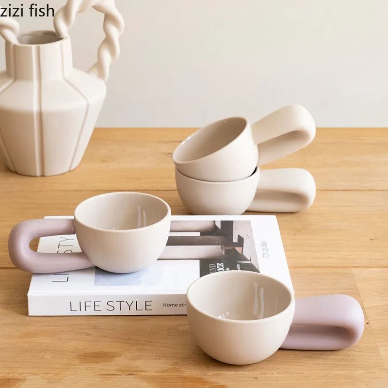 Simple Ceramic Mug Creative Big Handle Coffee Mug Office Afternoon Tea Milk Cup Juice Cup Water Cup Tea Cups Household Products