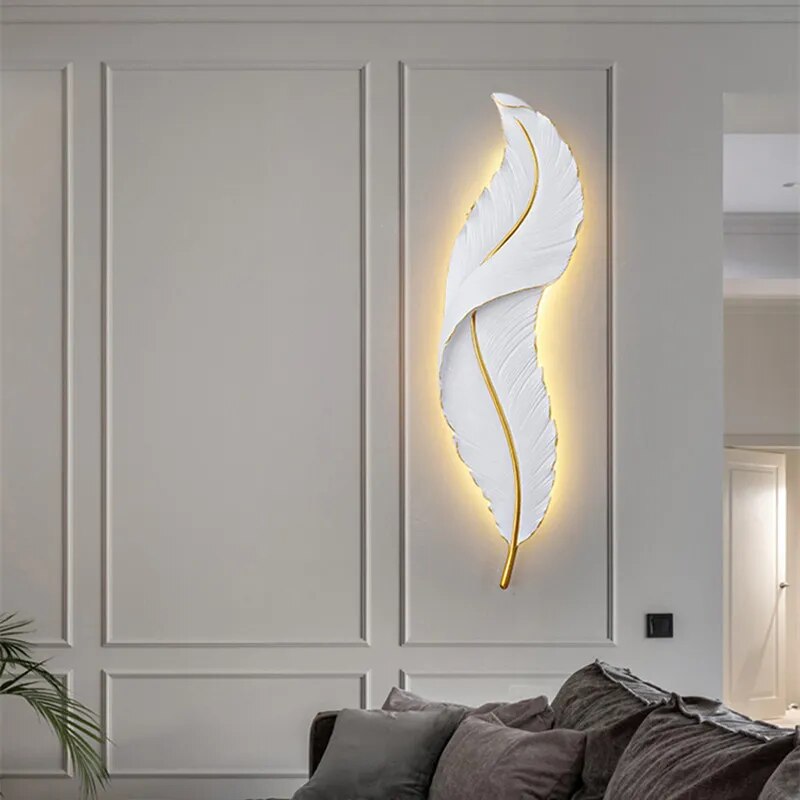 Nordic white wall light Decorative Luxury feather lamp Bedroom LED designer resin lights Bedside Simple minimalistic wall light