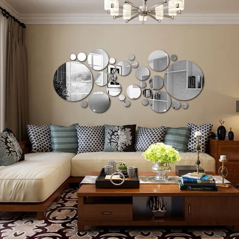 26/24pcs 3D Mirror Wall Sticker Round Mirror