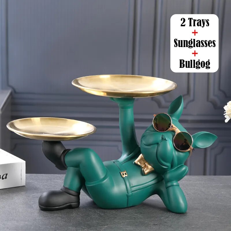 Resin Home Decor Dog Statue Butler with Tray Live Room French Bulldog Figurines Table Ornaments Decorative Dog Sculpture Gift