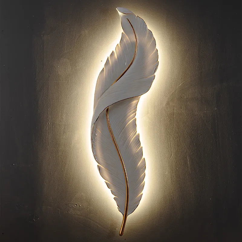 Nordic white wall light Decorative Luxury feather lamp Bedroom LED designer resin lights Bedside Simple minimalistic wall light