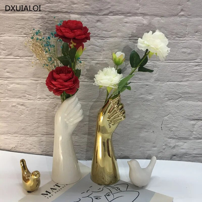 ceramics vase Nordic style Golden Hand Vase Flowers