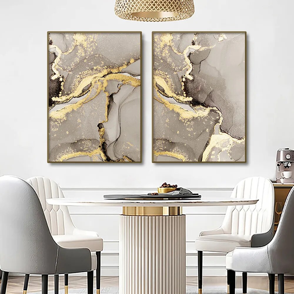 Marble Beige Gold Abstract Wall Art Posters Luxury Canvas Painting Prints Pictures Modern Living Room Interior Home Decoration